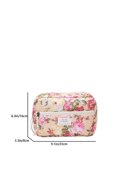 Flower Print Large Capacity Quilted Makeup Bag