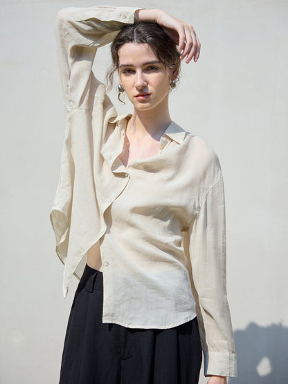Loose-Fit Solid Color Linen Blend Shirt for Women