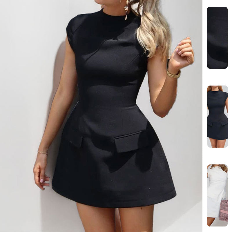 Elegant High-Waisted Bodycon Dress Sleeveless Solid Color Dress