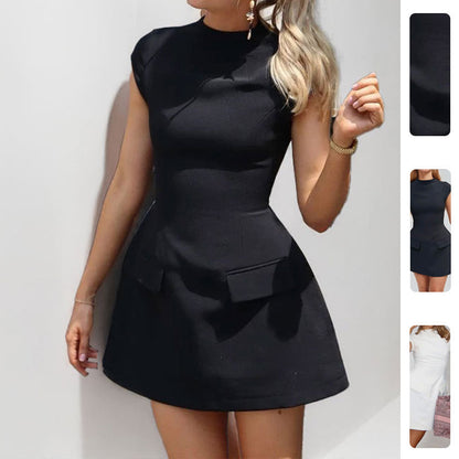 Elegant High-Waisted Bodycon Dress Sleeveless Solid Color Dress