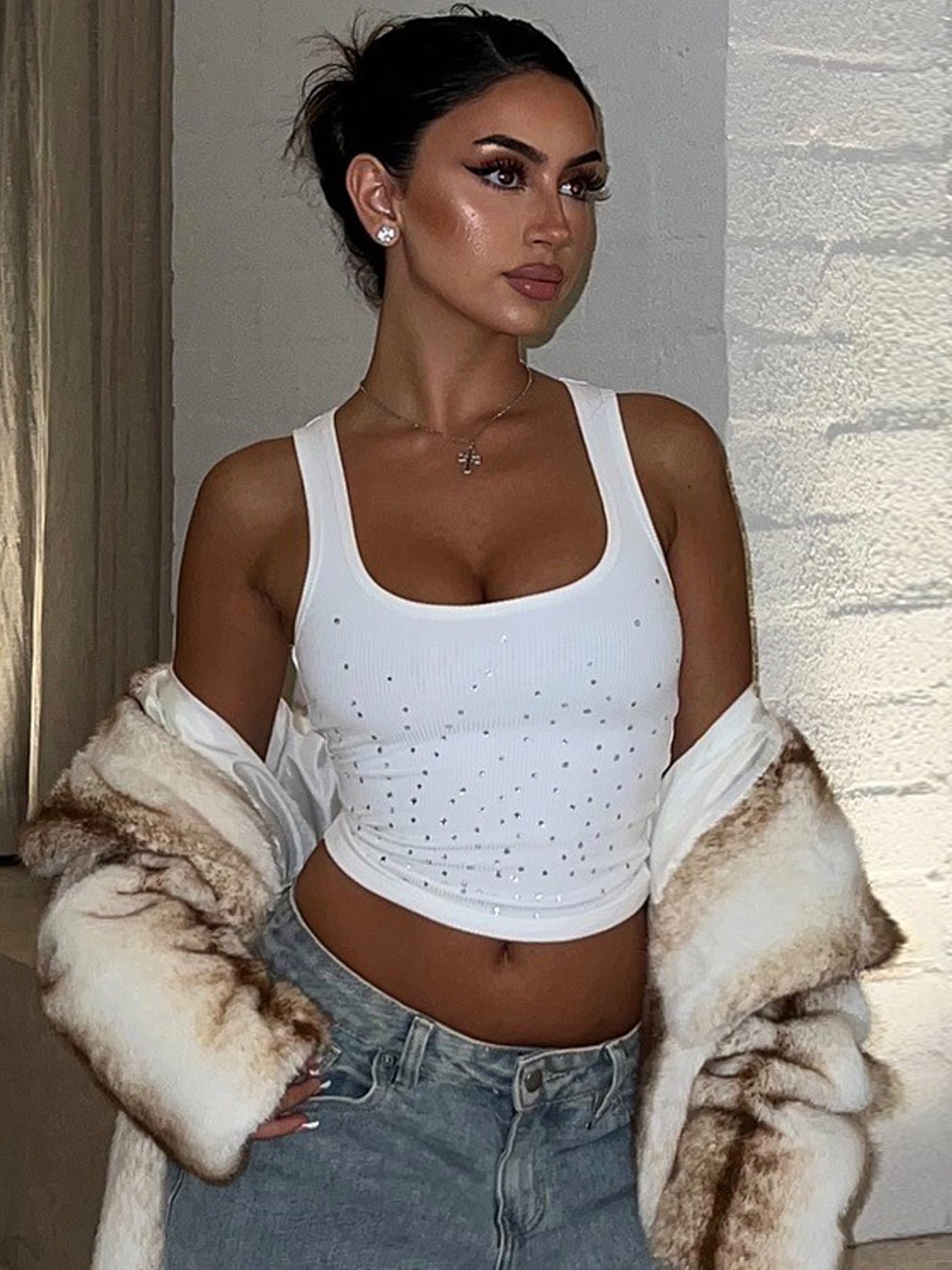 Trendy Rhinestone Cami Top Sexy Streetwear
