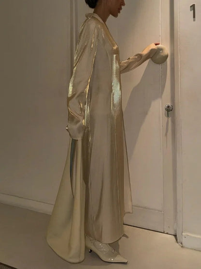 Shiny Gold V-Neck Split Casual Dress