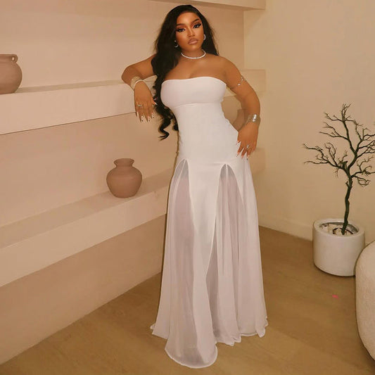 Elegant Off-Shoulder A-Line Maxi Dress In Solid Color