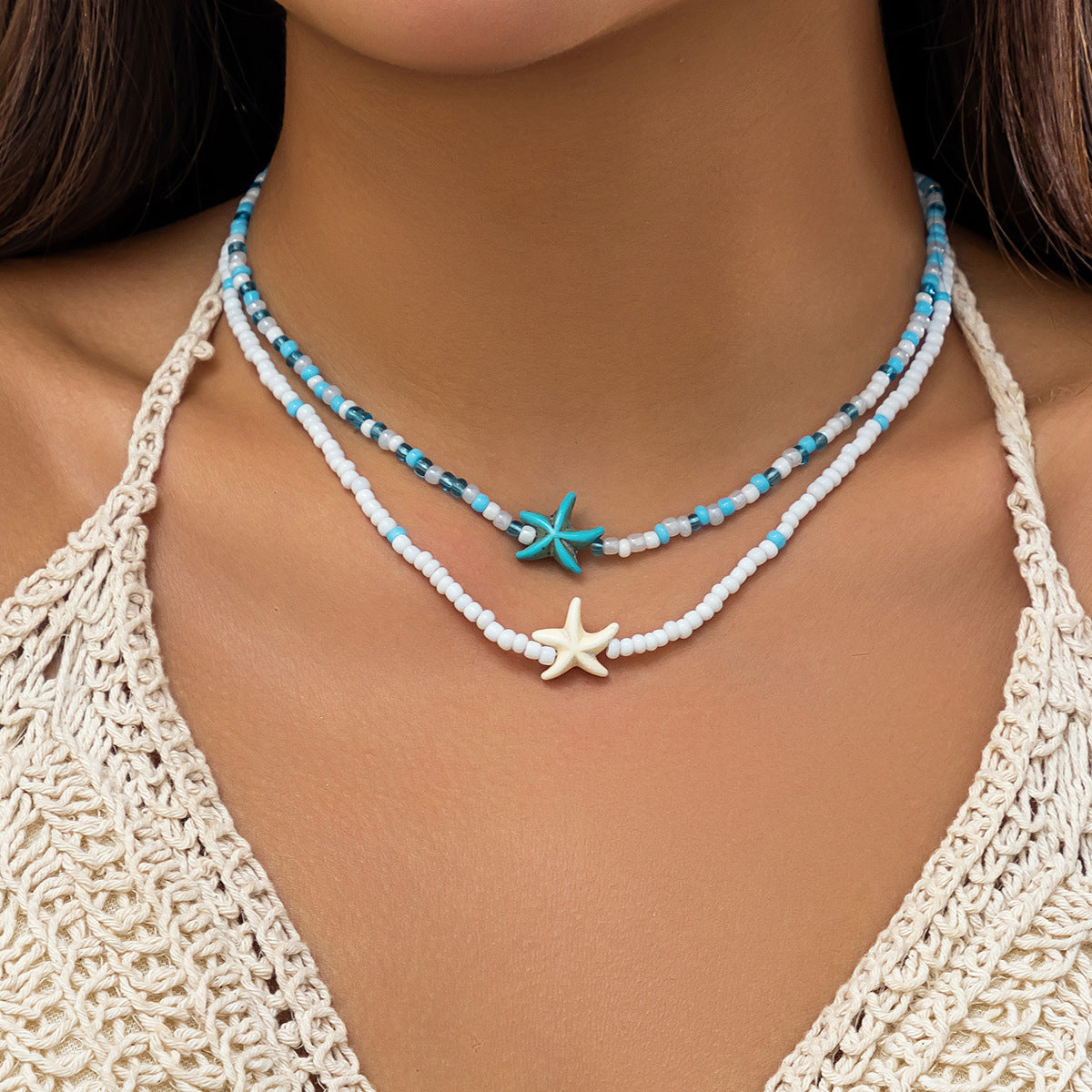 Ocean Breeze Bead Necklace With Starfish And Shell Design