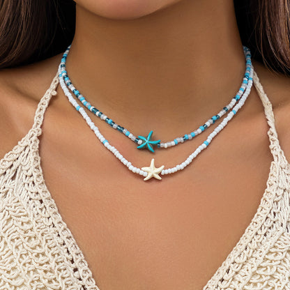 Ocean Breeze Bead Necklace With Starfish And Shell Design