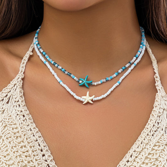 Ocean Breeze Bead Necklace With Starfish And Shell Design