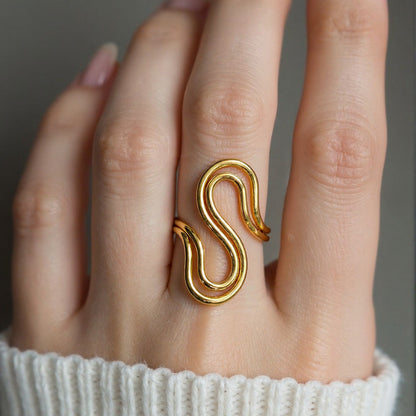 Luxury Gold Leaf Adjustable Ring Stainless Steel Fashion Ring