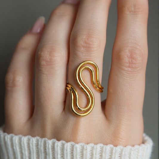Luxury Gold Leaf Adjustable Ring Stainless Steel Fashion Ring