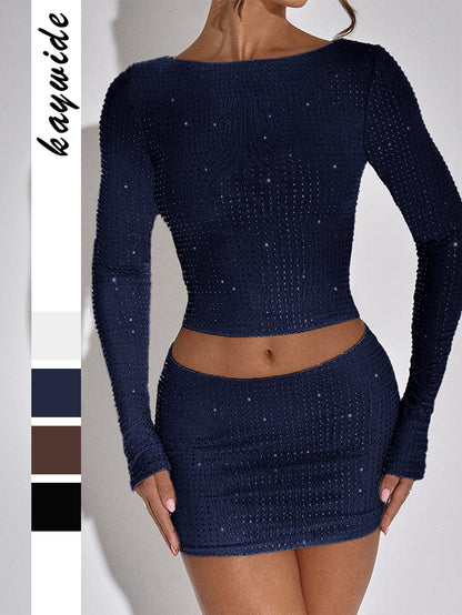Y2K Sexy Long Sleeve T-Shirt and Skirt Set for Women