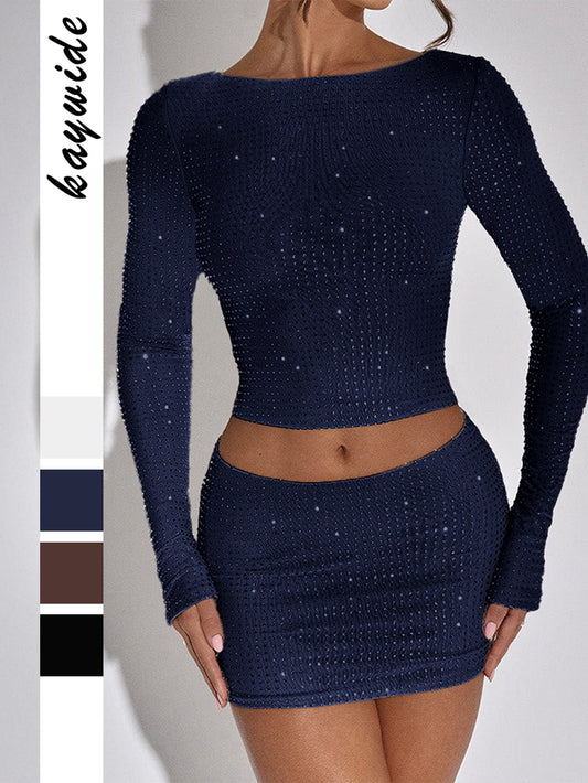 Y2K Sexy Long Sleeve T-Shirt and Skirt Set for Women