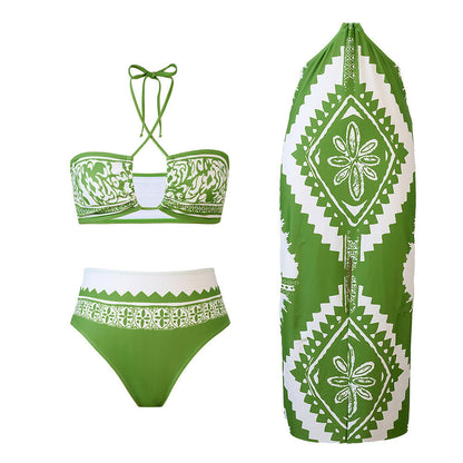 3PCS Vintage Print Sexy Halter Swimwear