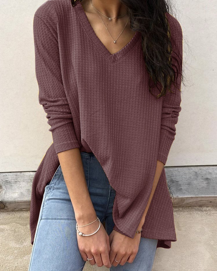 Women'S Casual Loose V-Neck Bottoming Shirt Long-Sleeved T-Shirt