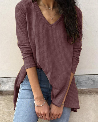 Women'S Casual Loose V-Neck Bottoming Shirt Long-Sleeved T-Shirt