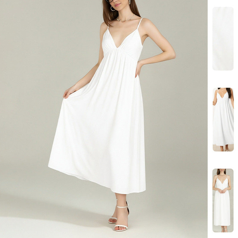 Trendy White A-Line Dress with Open Back