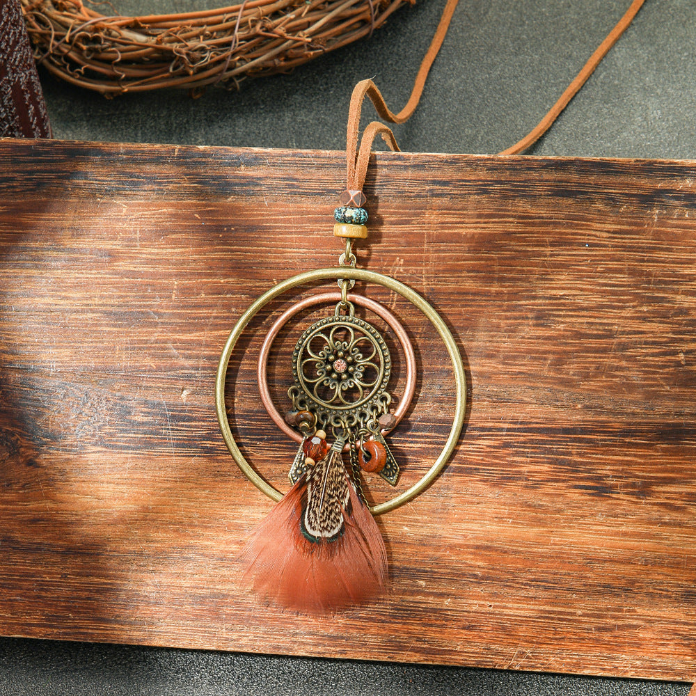 Colorful Feather Pendant Necklace Bohemian Style Butterfly Jewelry