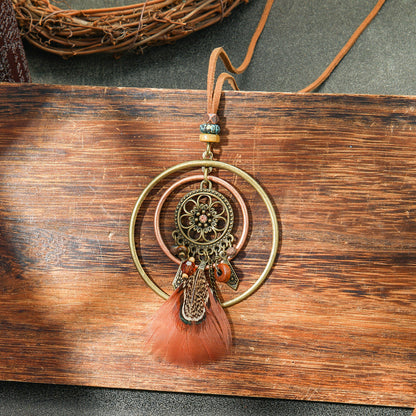 Colorful Feather Pendant Necklace Bohemian Style Butterfly Jewelry