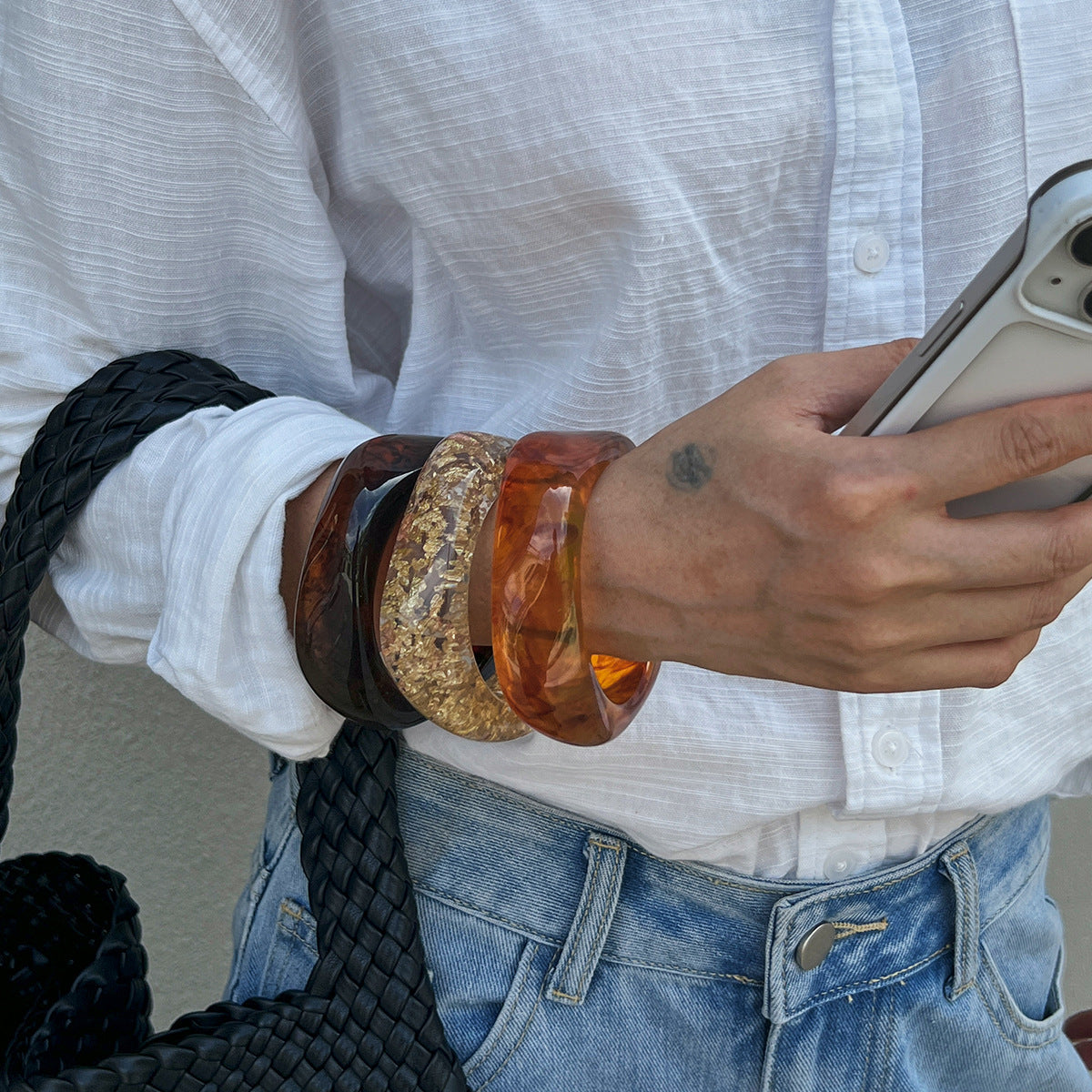 Vintage-Inspired Translucent Acrylic Geometric Bracelet
