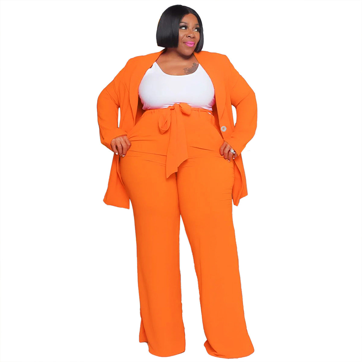 Plus Size Women'S Casual Long Sleeve Top And Pants Set
