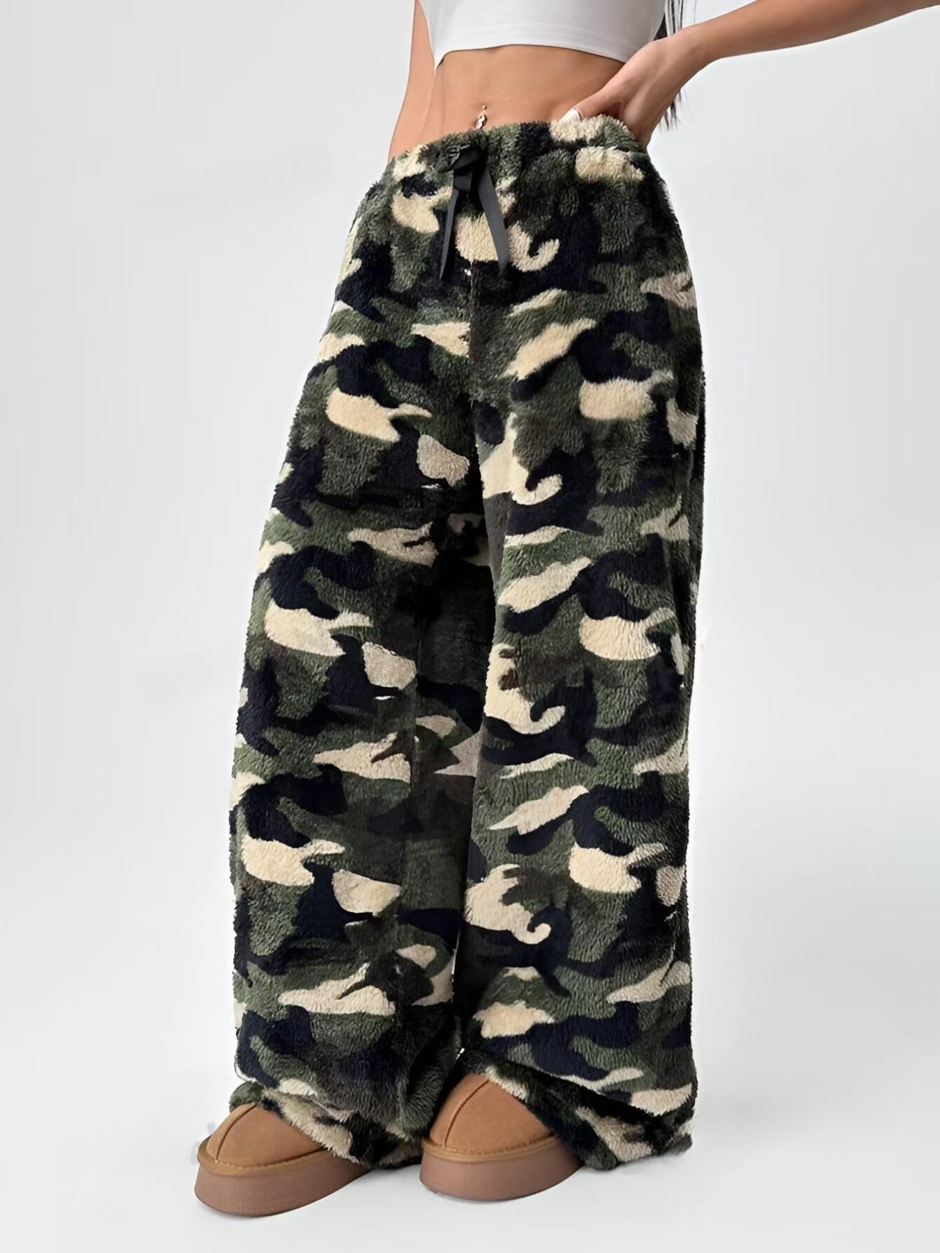 Casual Leopard Print Elastic Waist Wide Leg Pants
