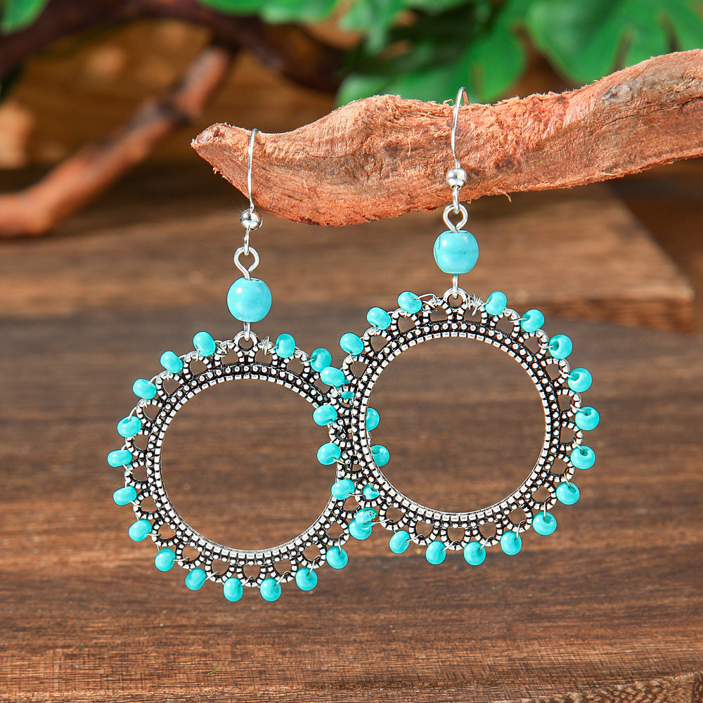 Geometric Turquoise Fringe Earrings Set Bohemian Style