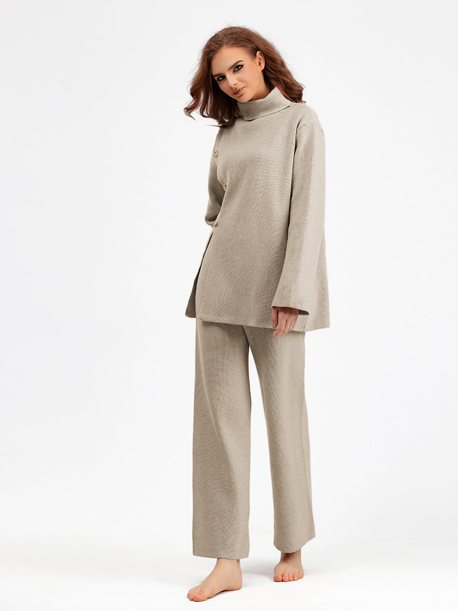2+ Stand Collar Side Split Knit Sets