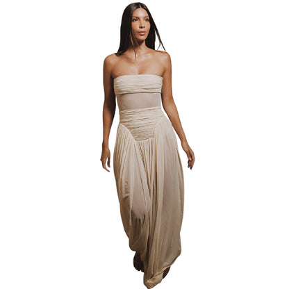 Sexy Strapless Pleated Bodycon Dress