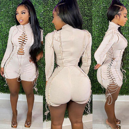 Trendy Solid Color Long Sleeve Jumpsuit With Pleat Design