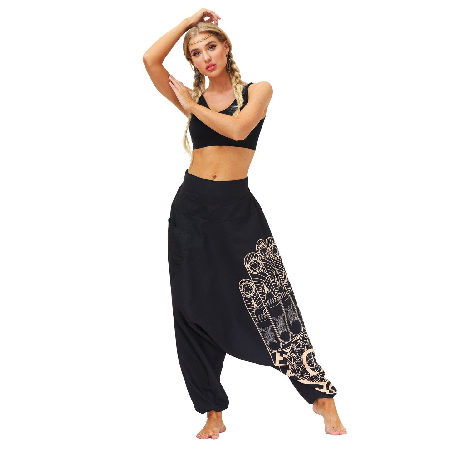 Printed Neutral Harem Pants Hip Hop Casual Pants