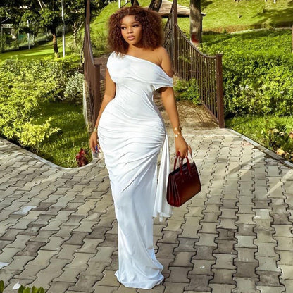 Casual Asymmetrical Neck Dress With Ruffle Detail