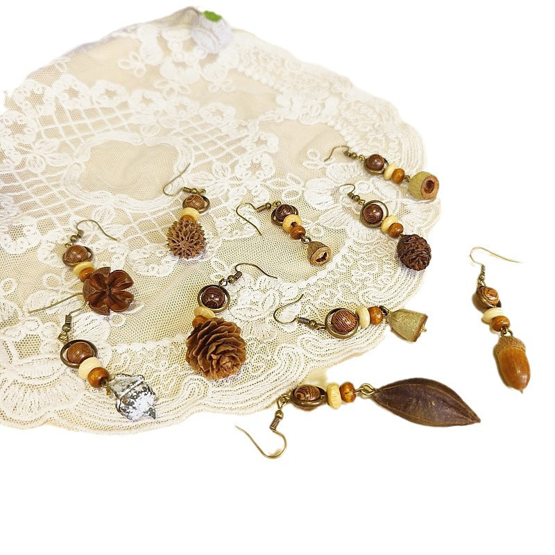 Handcrafted Vintage Floral Wooden Bead Earrings