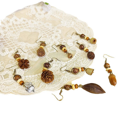 Handcrafted Vintage Floral Wooden Bead Earrings