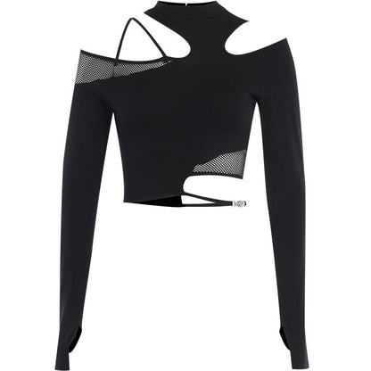 Asymmetrical Mesh Patchwork T-Shirt for Women
