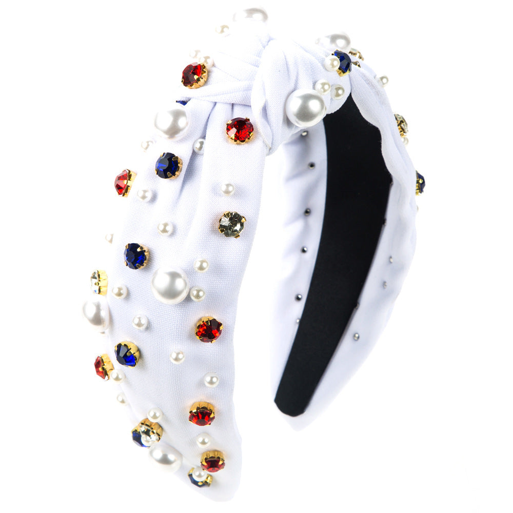 Trendy Pearl Beaded Headband Luxurious Fabric Twist Hair Accessory