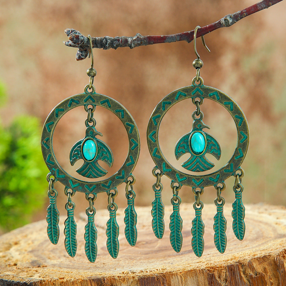 Bohemian Leaf Drop Earrings Vintage Alloy Jewelry