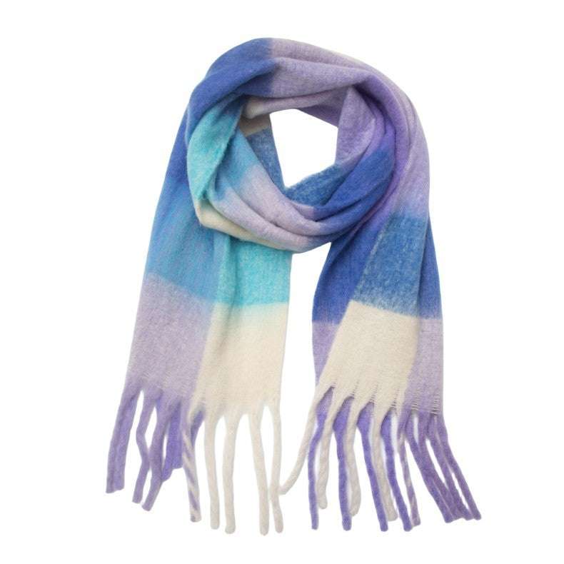 Contrast Color Plaid Tassel Scarves