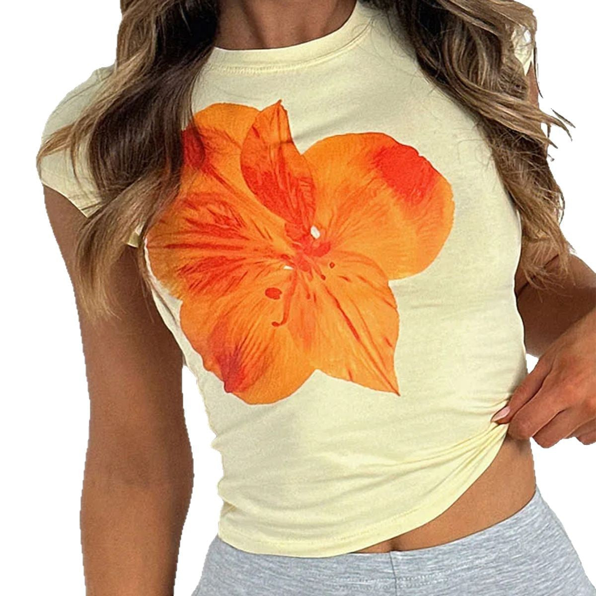Floral Print Fitted T-Shirt Casual Short Sleeve Top