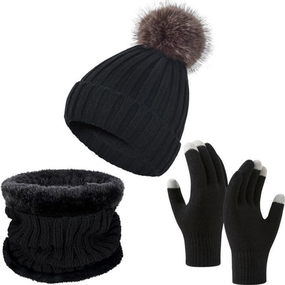 Warm Knitted Winter Scarf, Hat, and Gloves Set