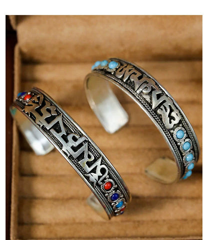Ethnic Style Nepalese Handmade Jewelry Inlaid With Turquoise Retro Tibetan Jewelry Bracelet, Six-Syllable Mantra