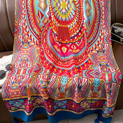 Ethnic Style Spring And Autumn New Blue Cotton Hemp Feel Thin Scarf With Flower Splice Fragmented Flower Retro Versatile Shawl