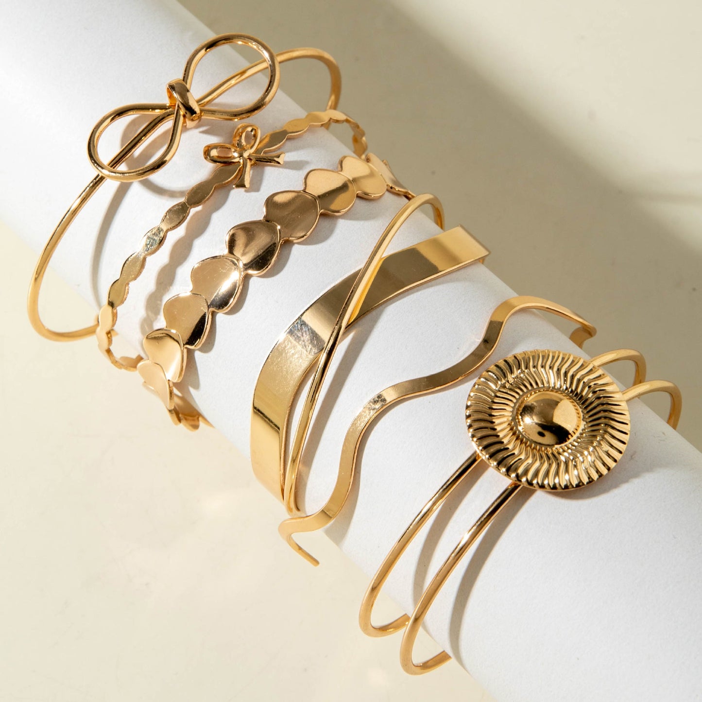 Vintage Geometric Open-Cuff Gold Bracelet Set