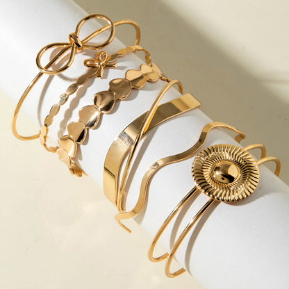 Vintage Geometric Open-Cuff Gold Bracelet Set