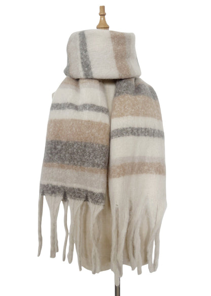 Winter Striped Oversized Thick Soft Tassel Scarfs