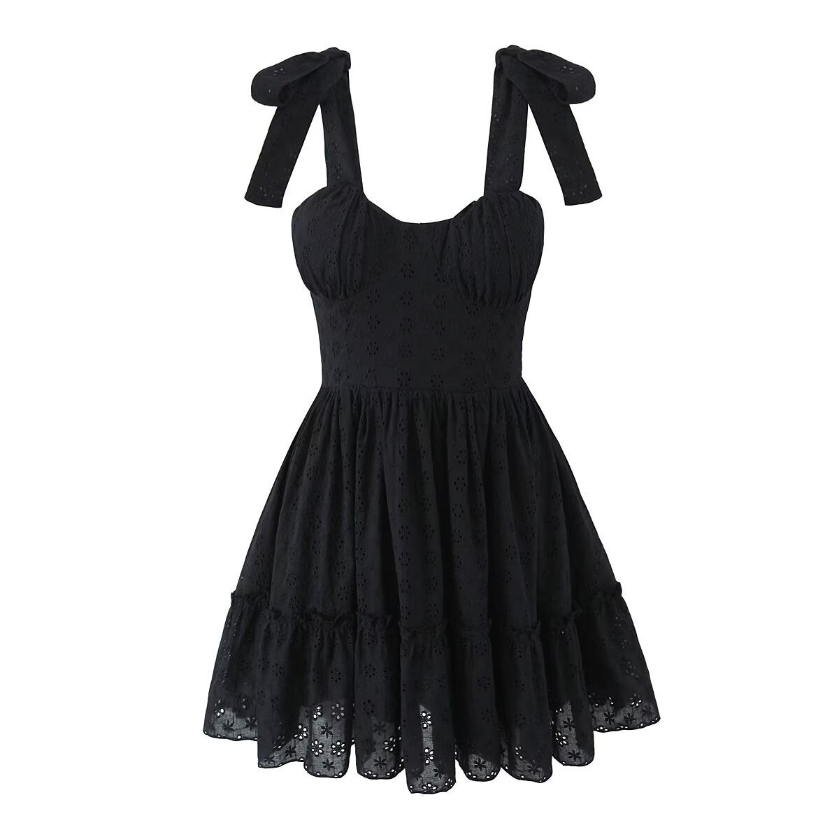 Classic Solid Color Embroidered Mini Dress