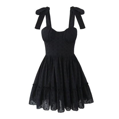 Classic Solid Color Embroidered Mini Dress