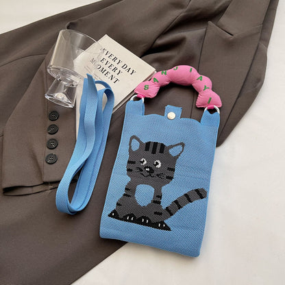 Trendy Knitted Crossbody Phone Bag Cute Cartoon Design