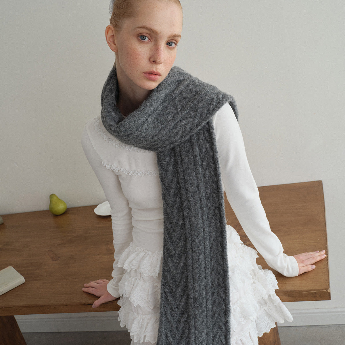 Handmade Chunky Knit Wool Blend Scarf for Women