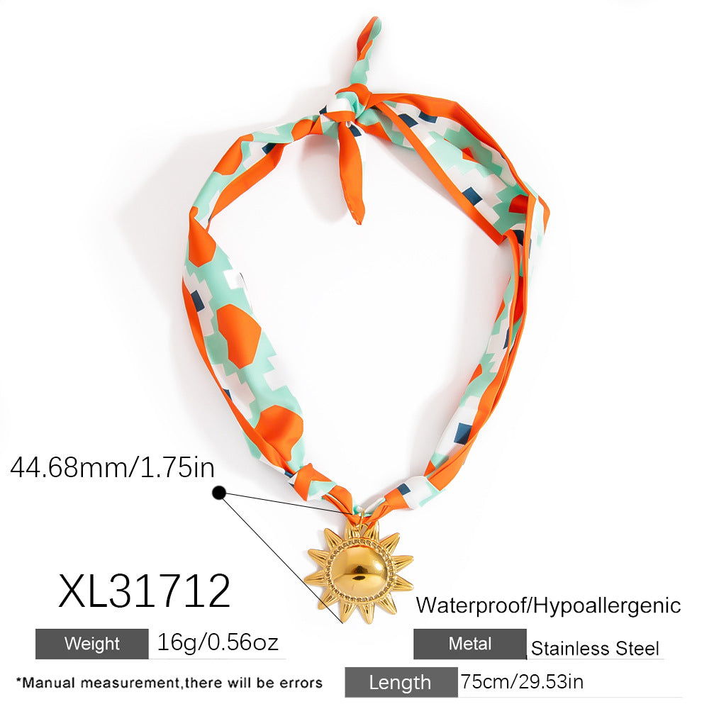 Dopamine Sunflower Pendant Necklace and Bracelet Set - Stainless Steel