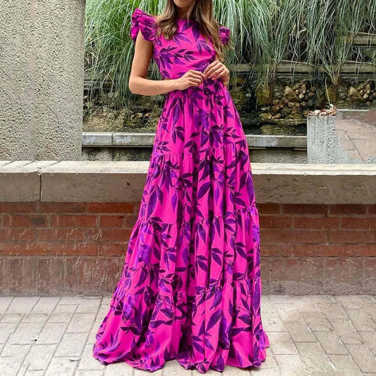 Floral Print Ruffle Sleeve Maxi Dress Elegant Everyday Wear