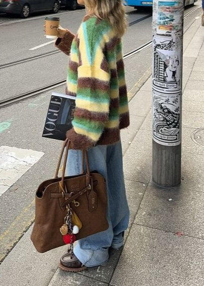 Fuzzy Wool Sweater With Vibrant Stripes