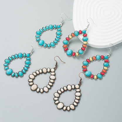 Geometric Turquoise Alloy Statement Earrings